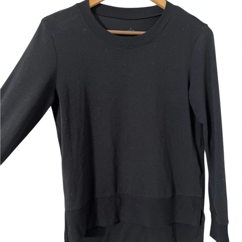ALO YOGA Hi Low Black Long Sleeve Knit Slit Pullover Top Tunic